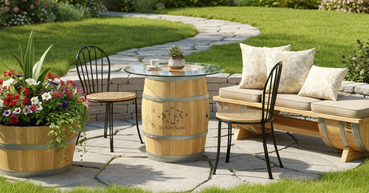 unfinished coffee barrels made into home decor